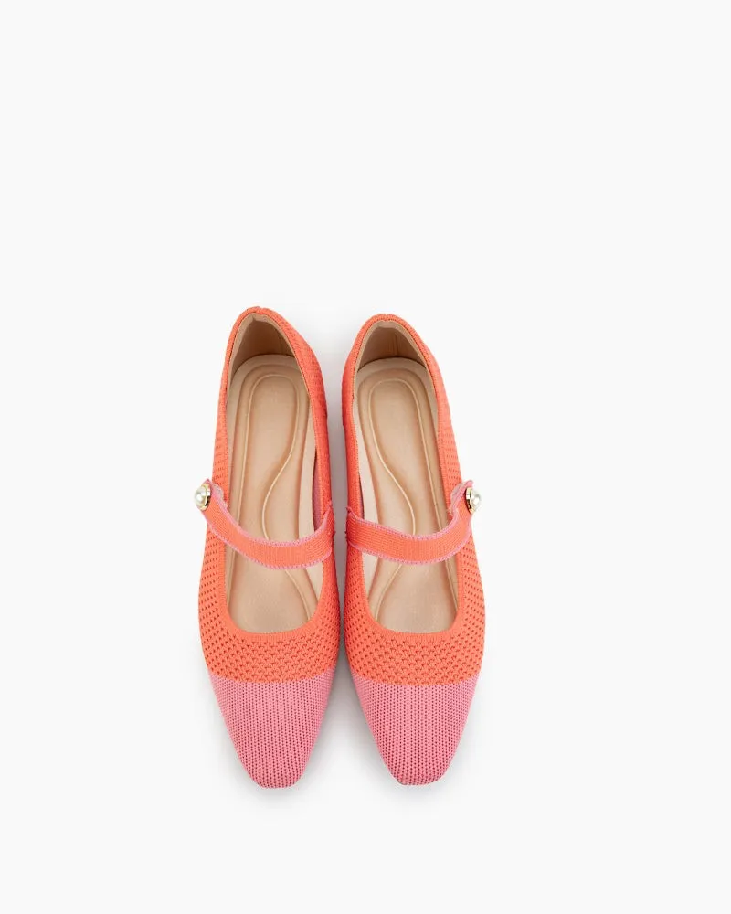 Square Toe Mary Jane Multi-color Flats (Pearl)