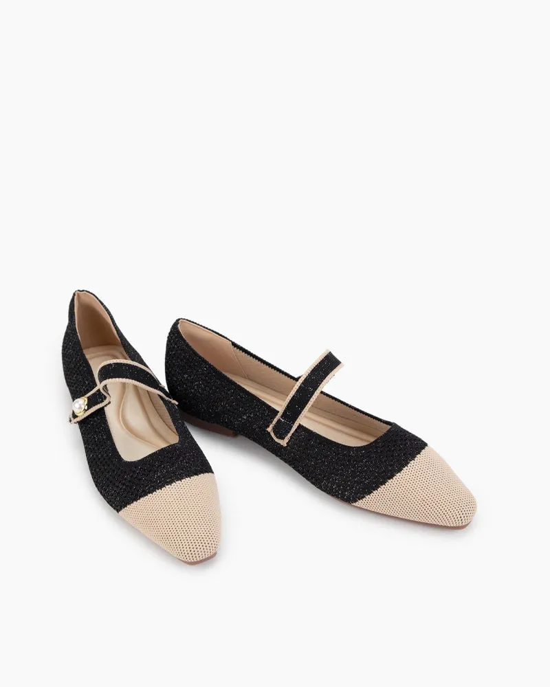 Square Toe Mary Jane Multi-color Flats (Pearl)