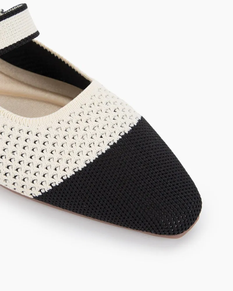 Square Toe Mary Jane Multi-color Flats (Pearl)