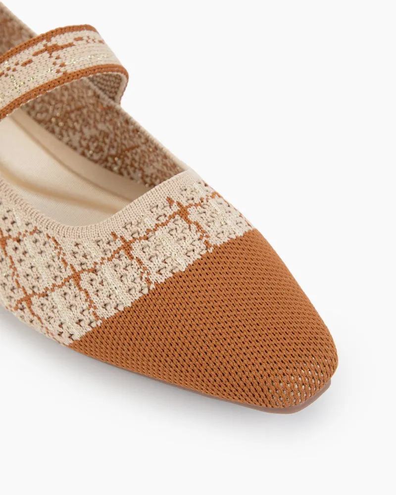Square Toe Mary Jane Multi-color Flats (Pearl)