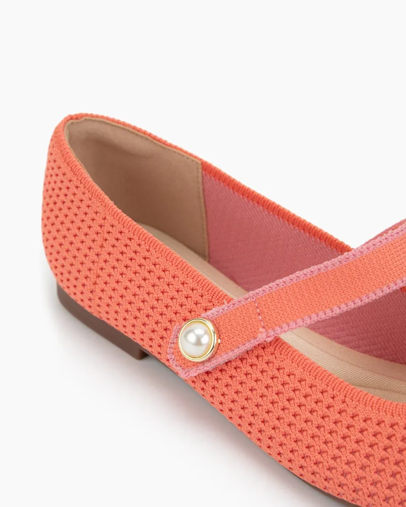 Square Toe Mary Jane Multi-color Flats (Pearl)