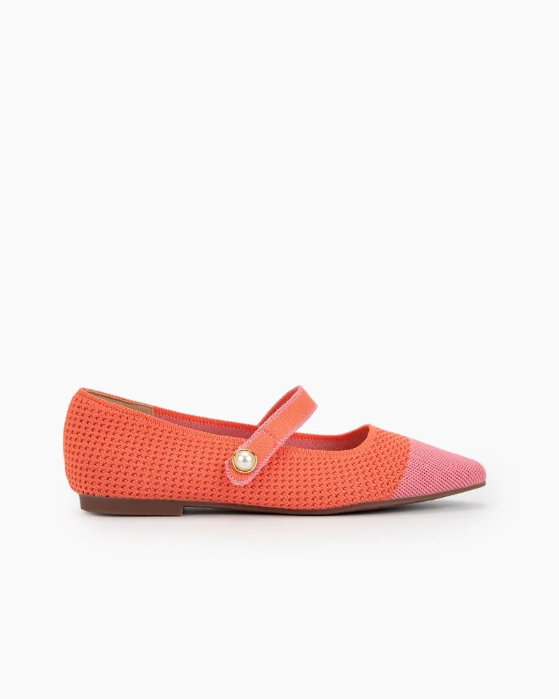 Square Toe Mary Jane Multi-color Flats (Pearl)