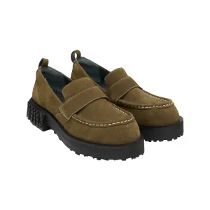 Star Bottom Stitching Round Head Loafers In Army Green