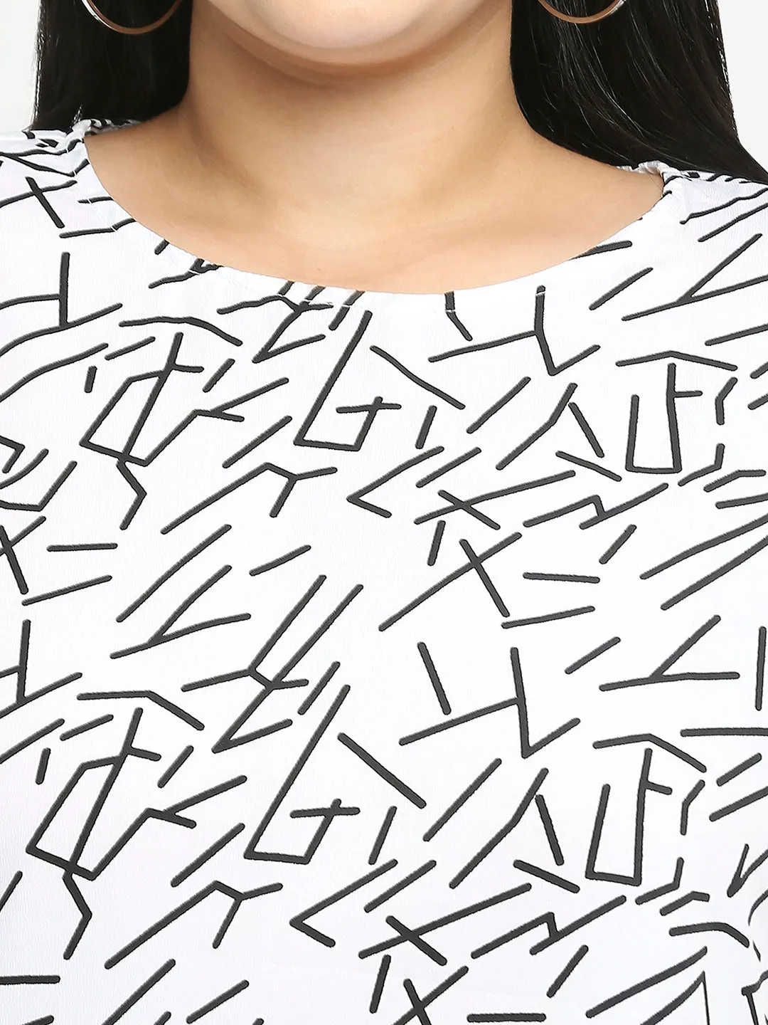 Style Quotient White & Black Abstract Polyester Regular Casual Top
