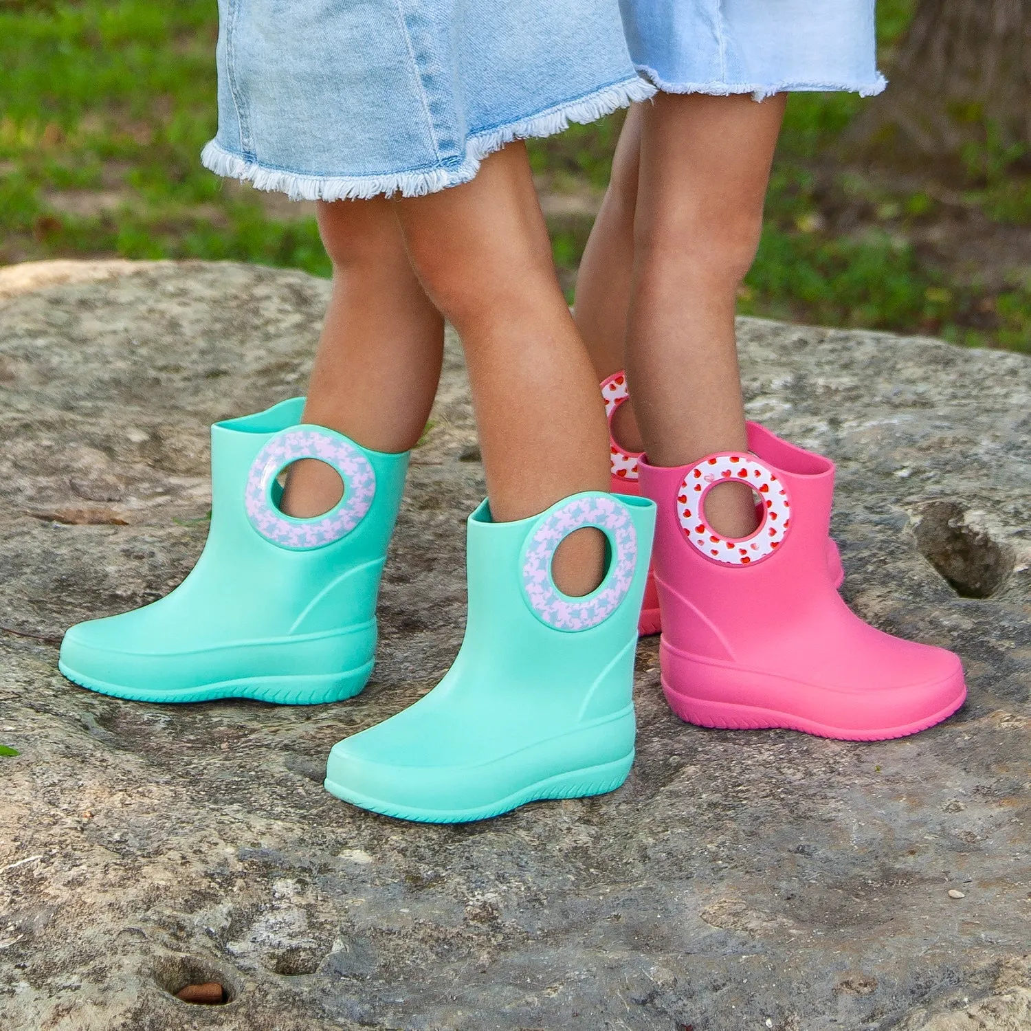 Toddler Kendall Rain Boots, Pink Hearts