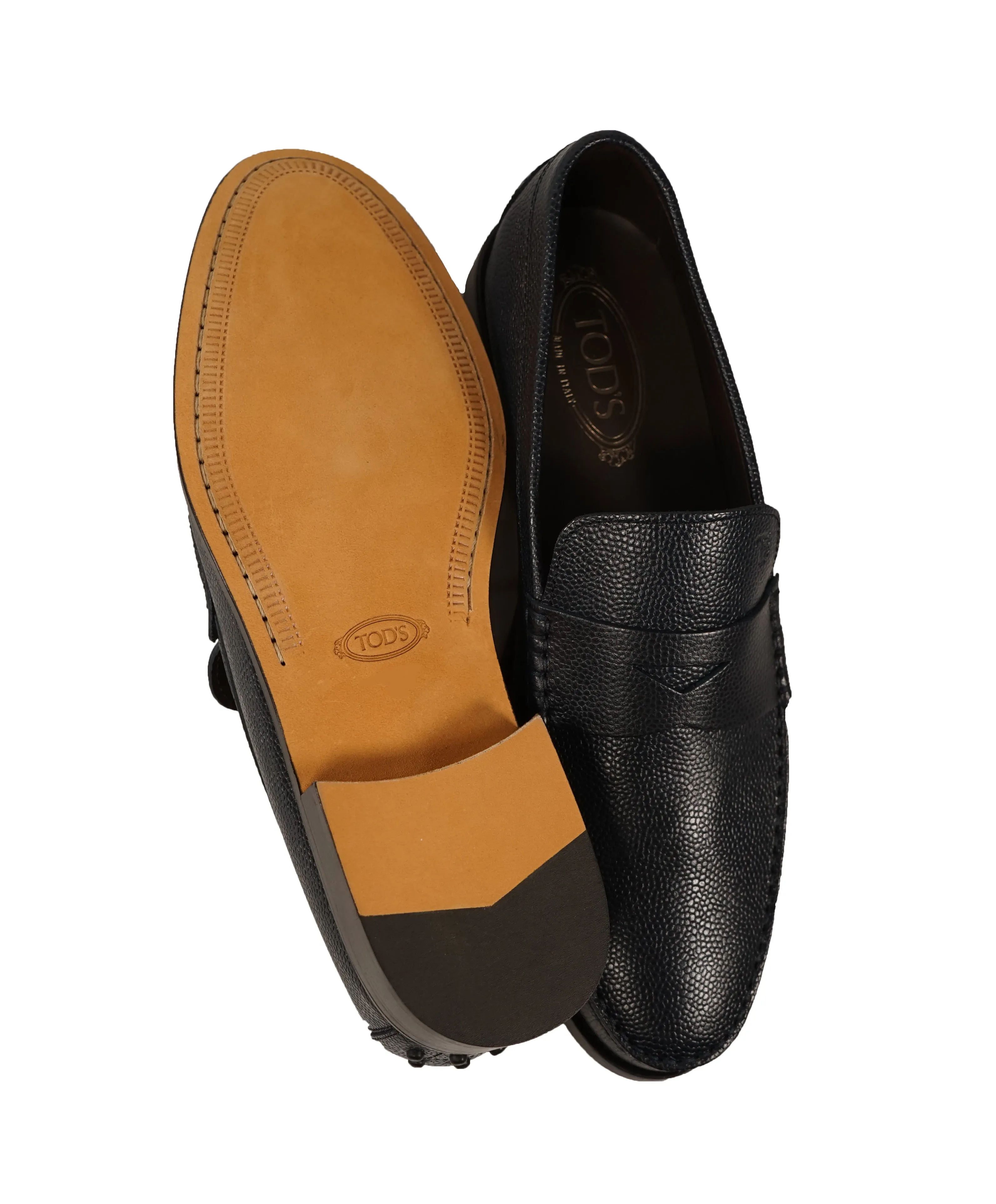 TOD’S - Blue Pebbled Leather Penny Loafers “Boston Devon” Leather Sole - 11