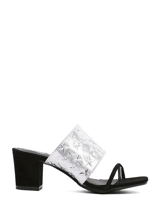 Trendy Color Block Chunky Heel Star Slippers