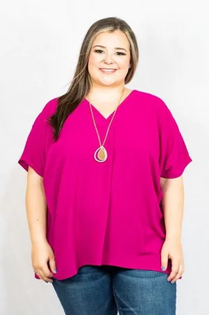 V-Neck Short Sleeve Blouse with Placket Detail in Plus Size by Entro Clothing