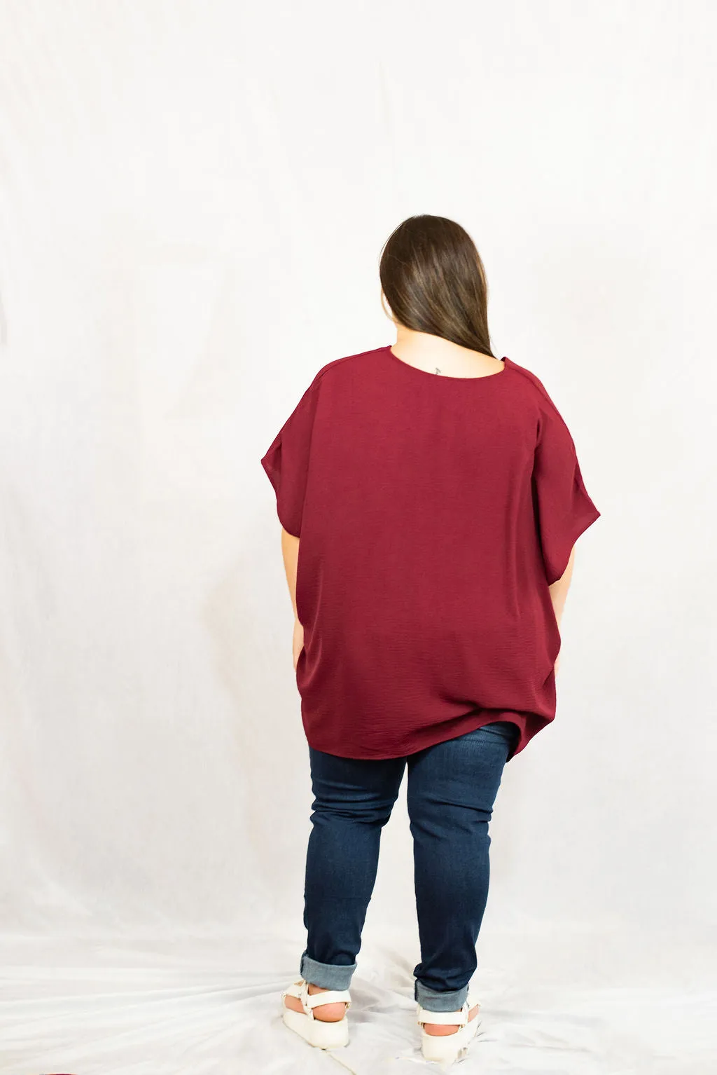 V-Neck Short Sleeve Blouse with Placket Detail in Plus Size by Entro Clothing