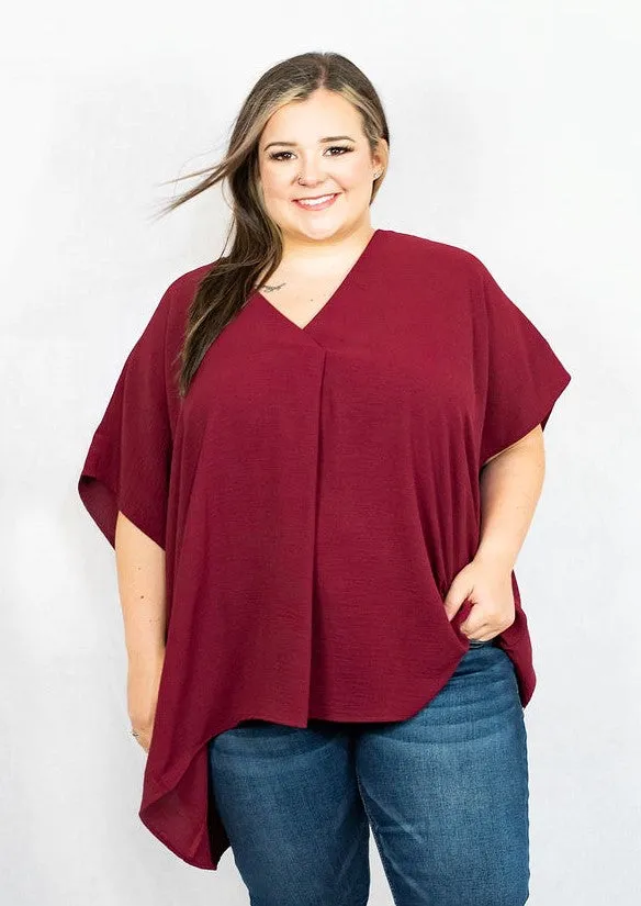 V-Neck Short Sleeve Blouse with Placket Detail in Plus Size by Entro Clothing