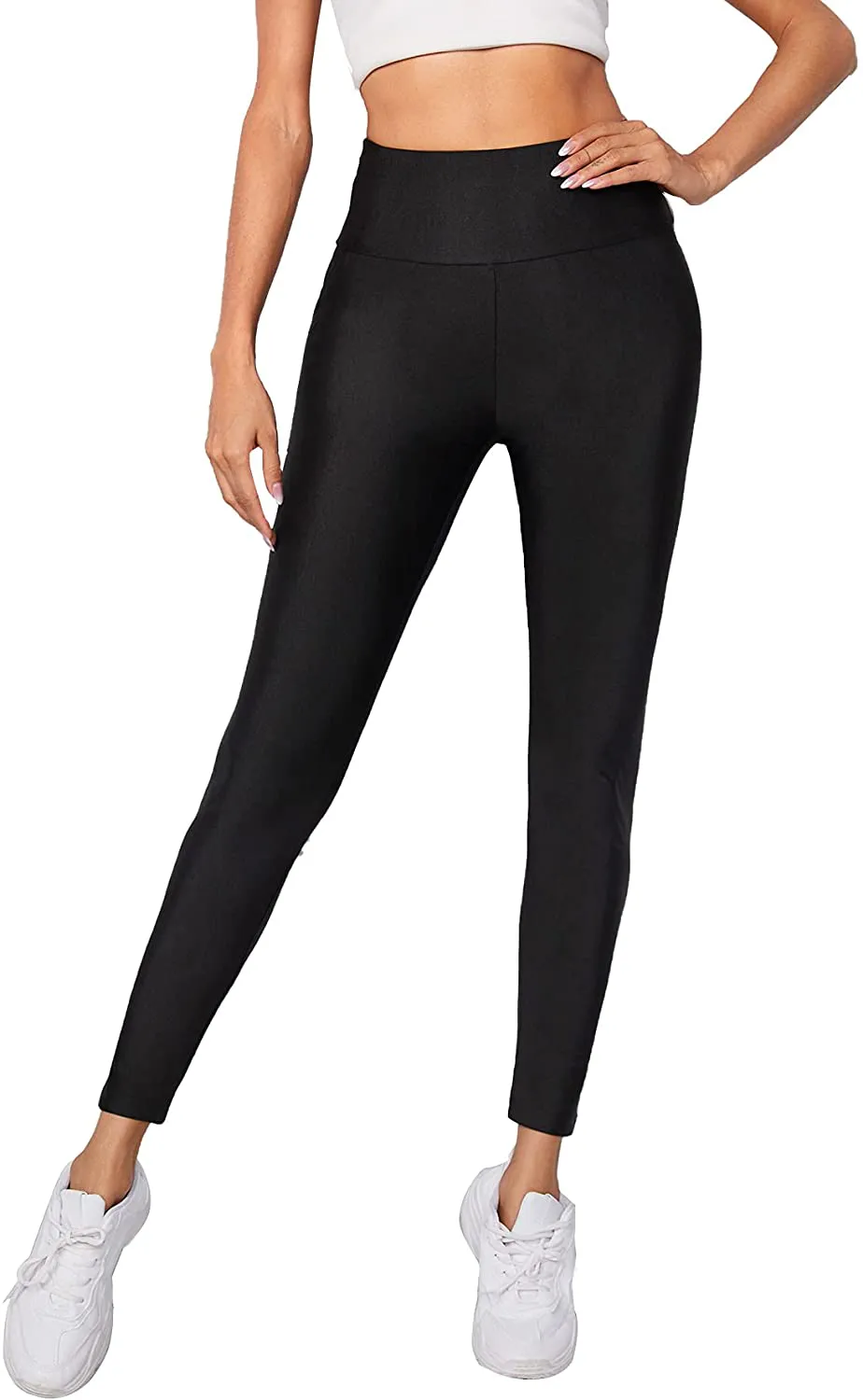 Verdusa Women's Elastic Waist Geo Print Sheer Mesh Skinny Cropped Leggings