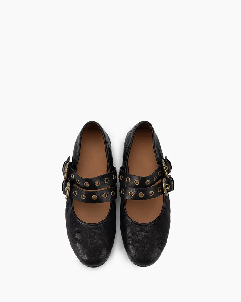 Versatile Leather Mary Jane Flats with Adjustable Straps