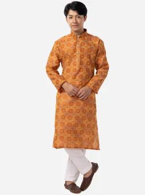 Warm Copper Printed Cotton Silk Blend Kurta for Men