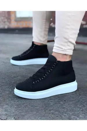 WG032 Black Lace-up Sneakers Half Ankle Boots