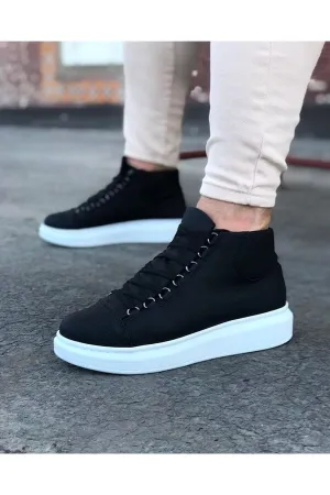 WG032 Black Lace-up Sneakers Half Ankle Boots