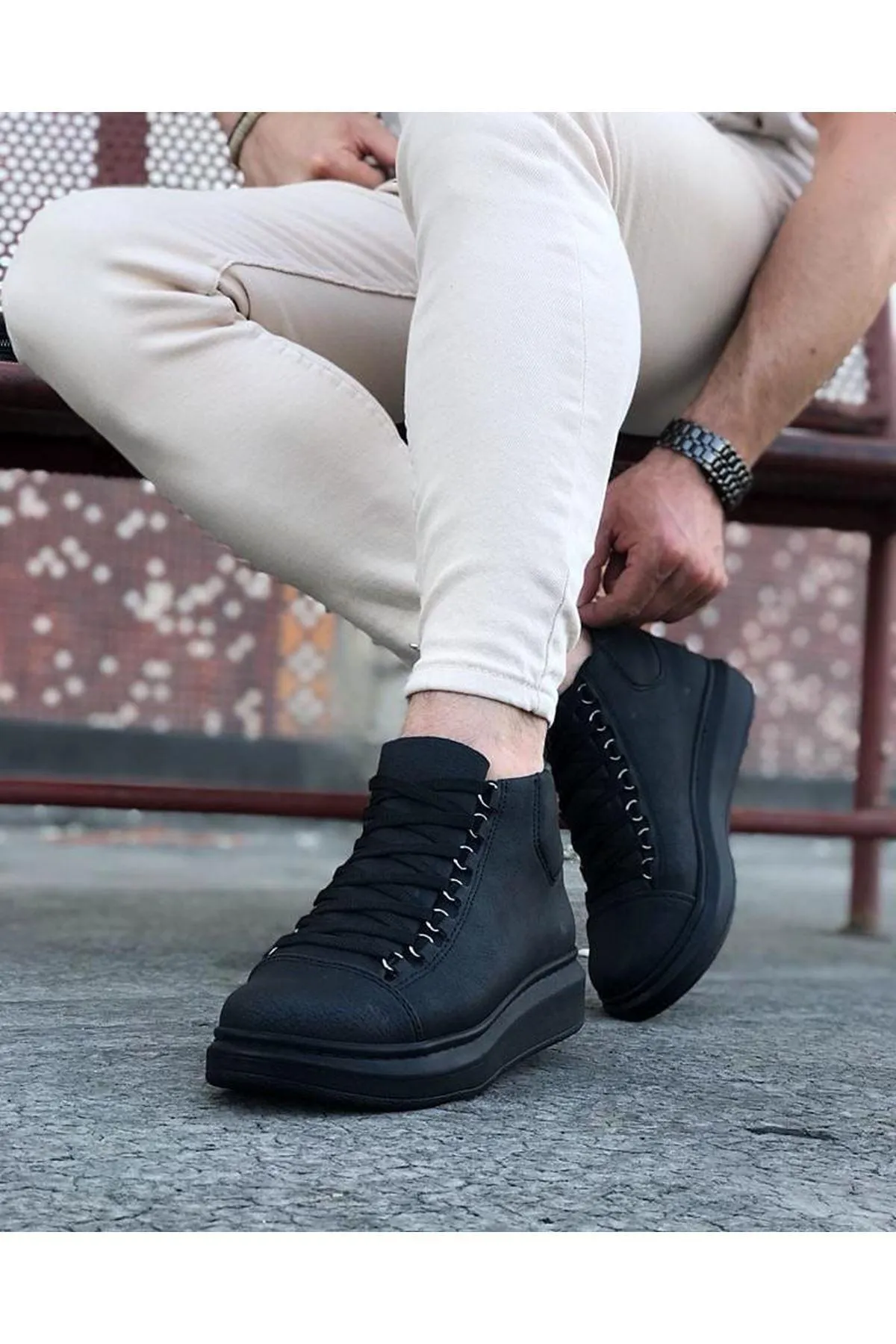 WG032 Charcoal Lace-up Sneakers Half Ankle Boots