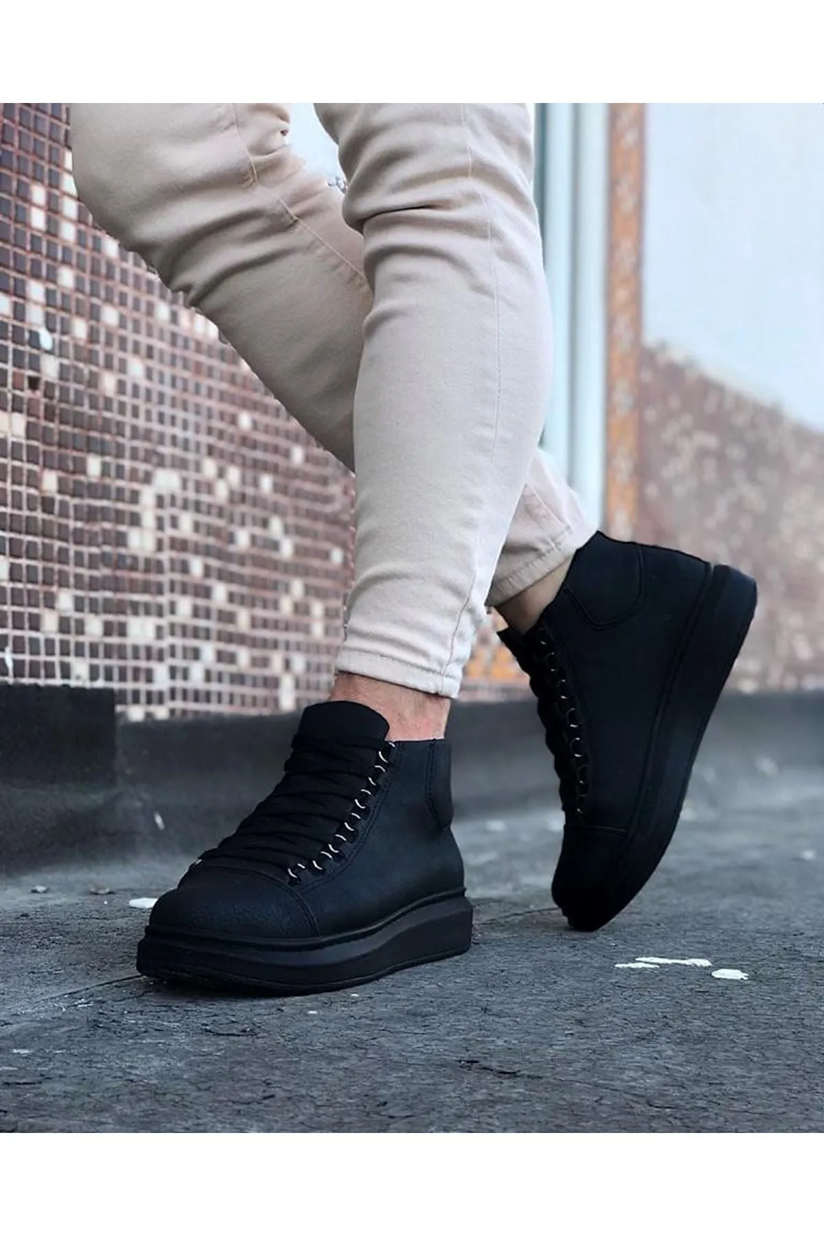 WG032 Charcoal Lace-up Sneakers Half Ankle Boots