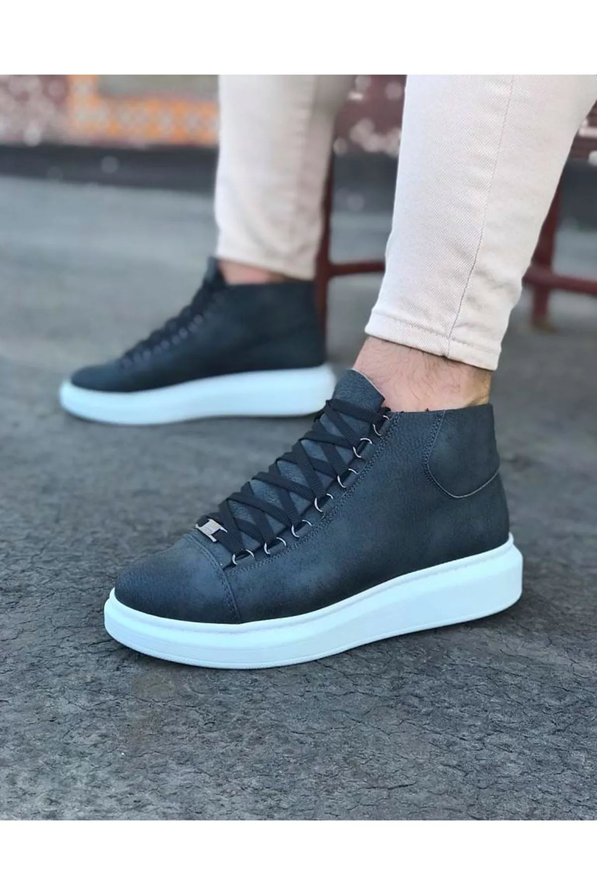 WG032 Gray Lace-up Sneakers Half Ankle Boots