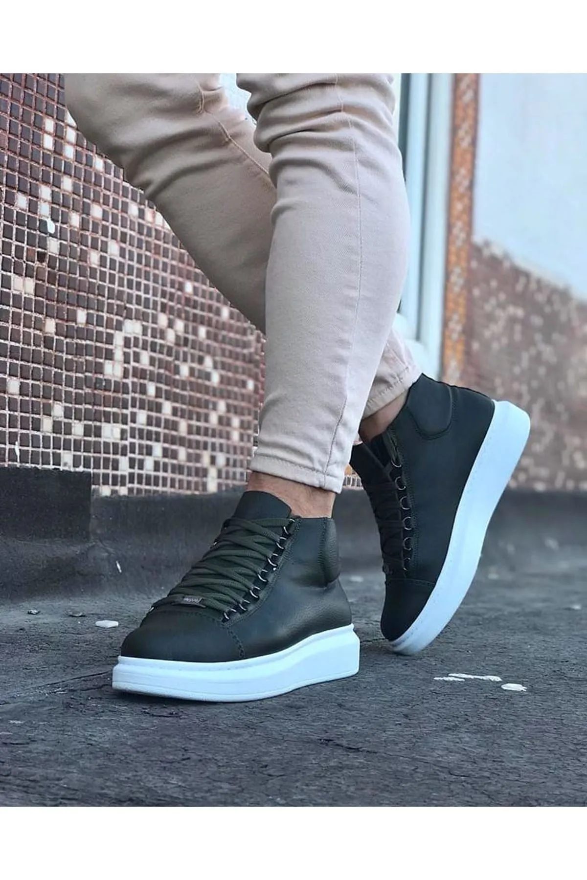 WG032 Khaki Lace-up Sneakers Half Ankle Boots