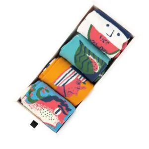 Whimsical Watermelon Crew Socks 4 Pairs Gift Set By Designer