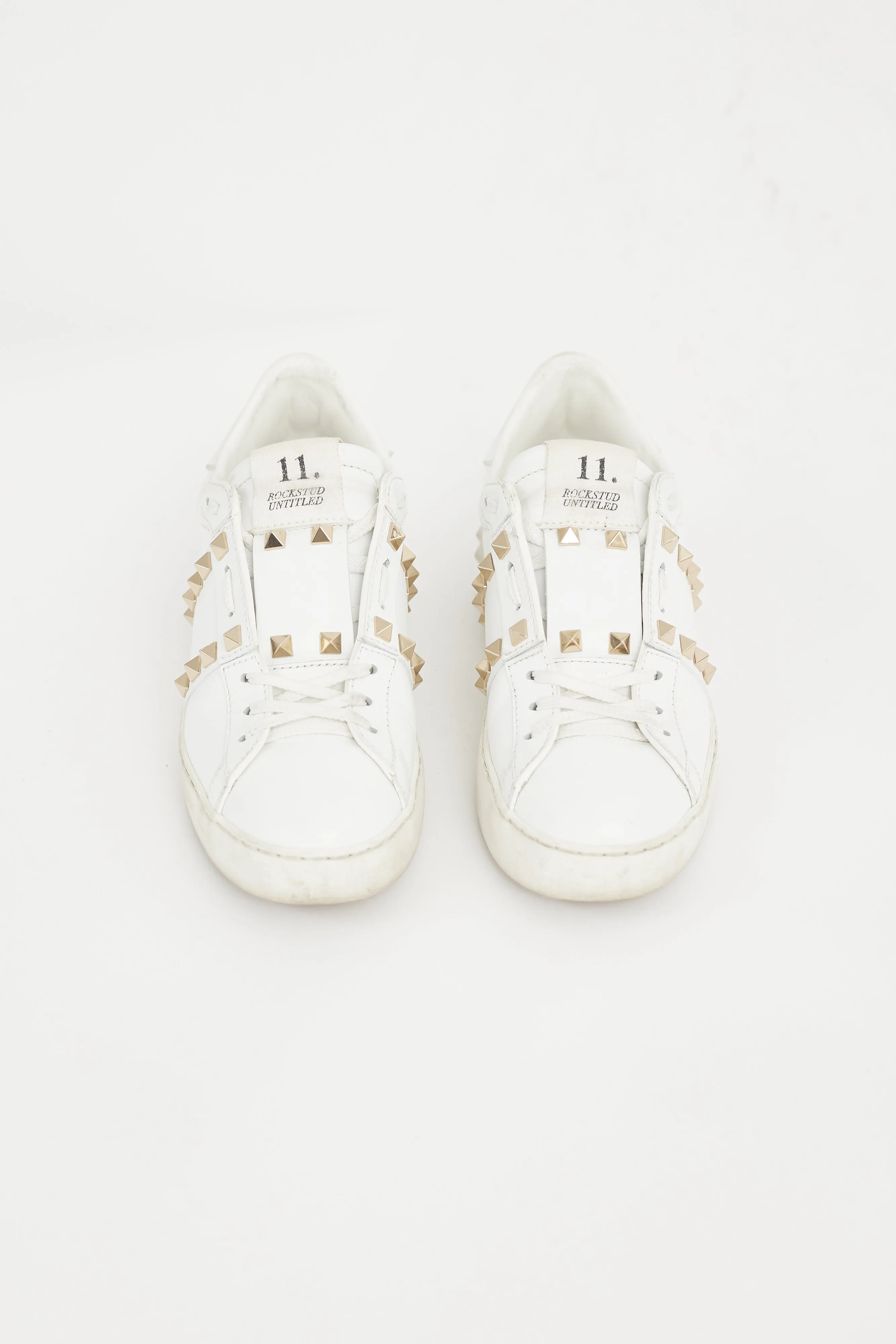 White & Gold Leather Untitled Rockstud Sneaker