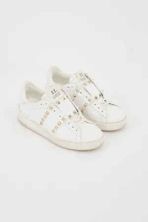 White & Gold Leather Untitled Rockstud Sneaker