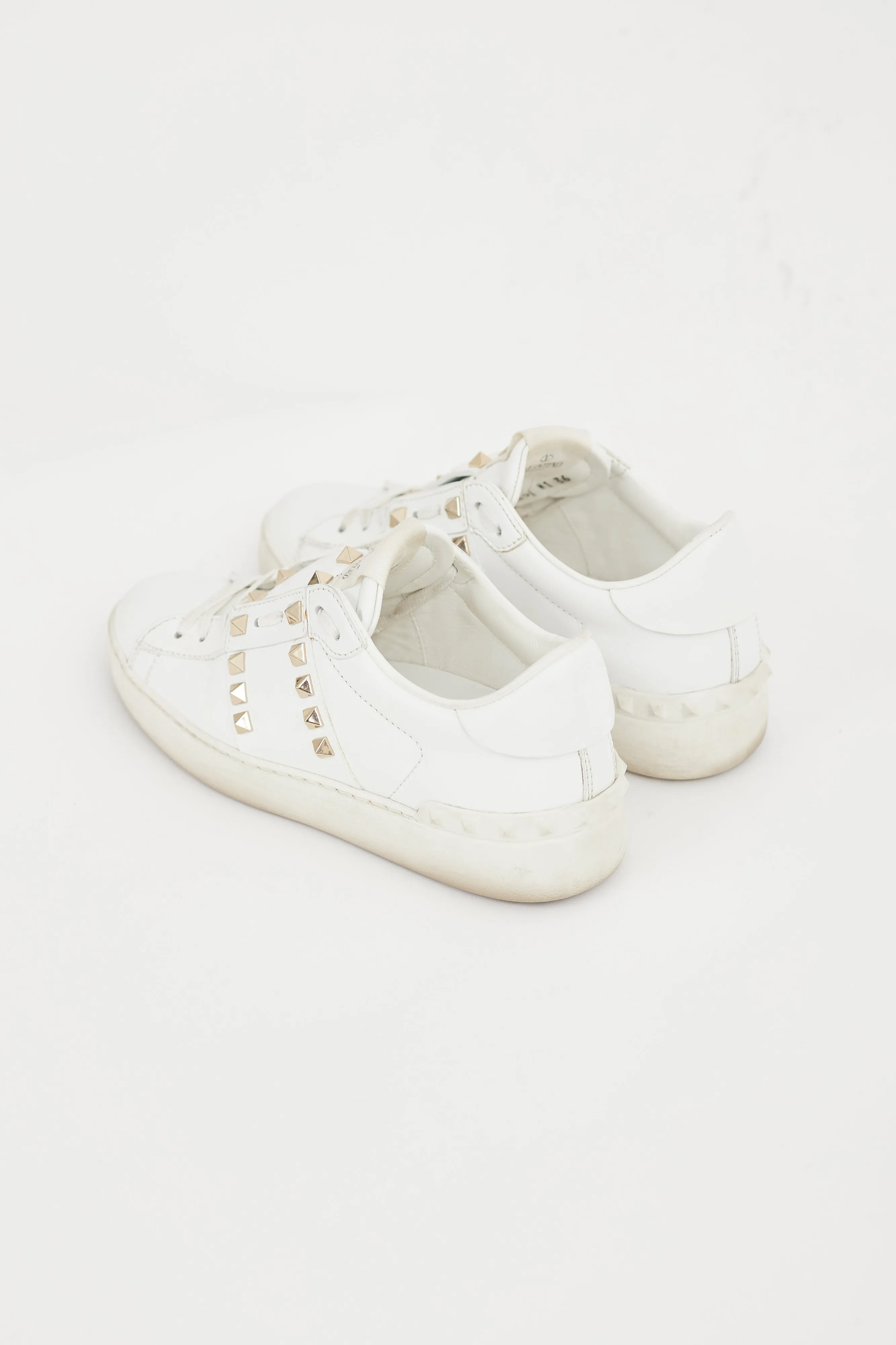 White & Gold Leather Untitled Rockstud Sneaker