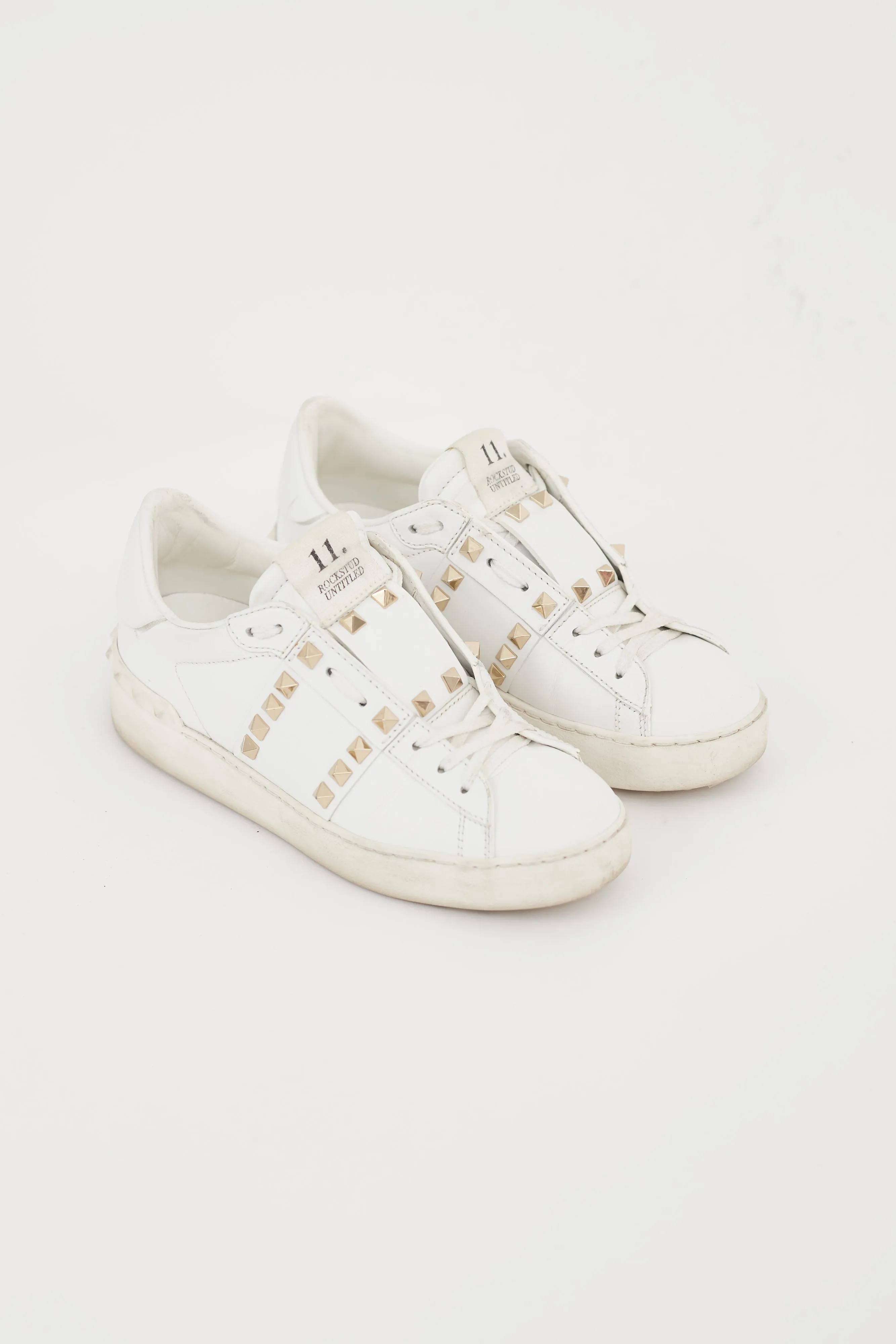 White & Gold Leather Untitled Rockstud Sneaker