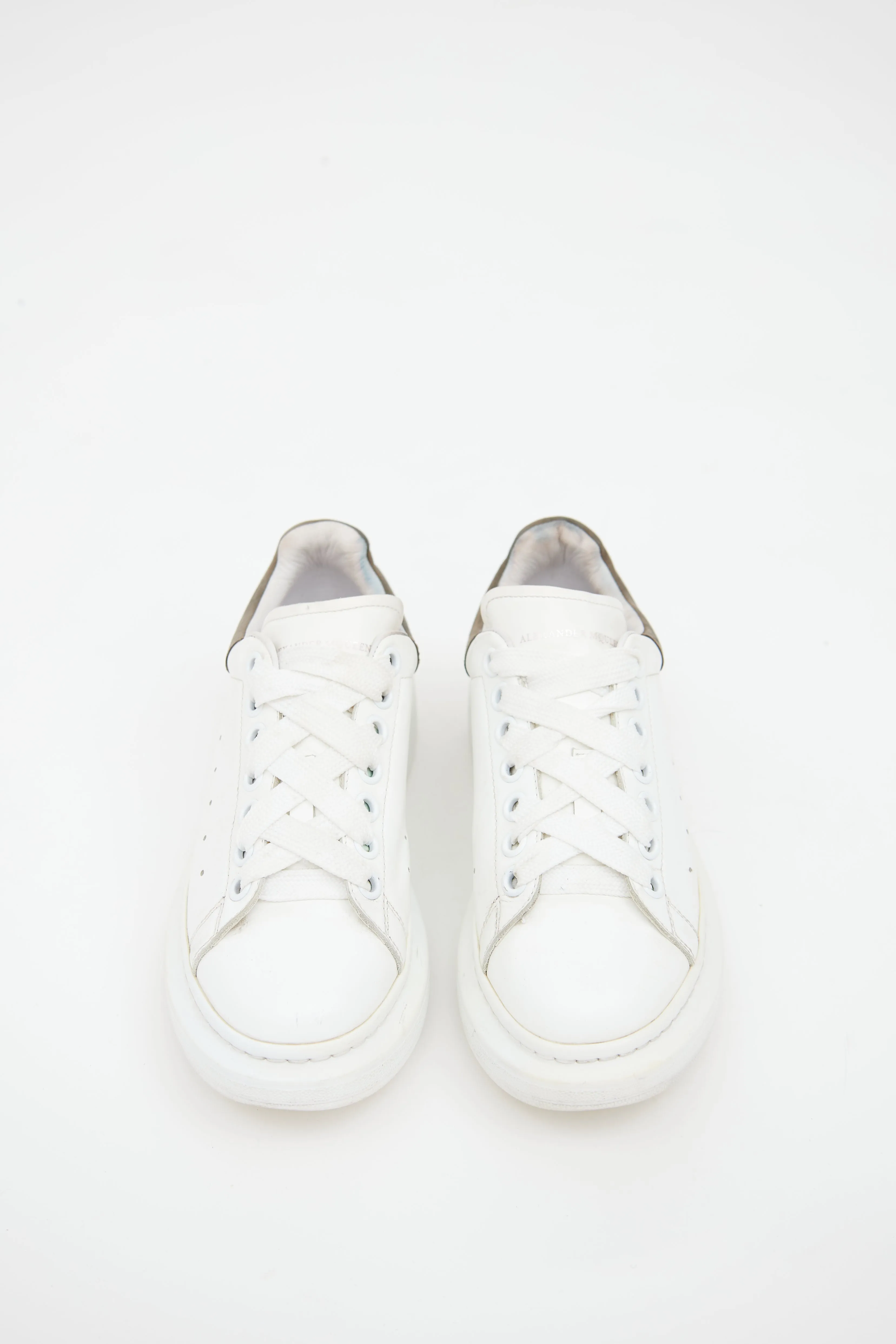 White & Grey Leather Larry Platform Sneaker