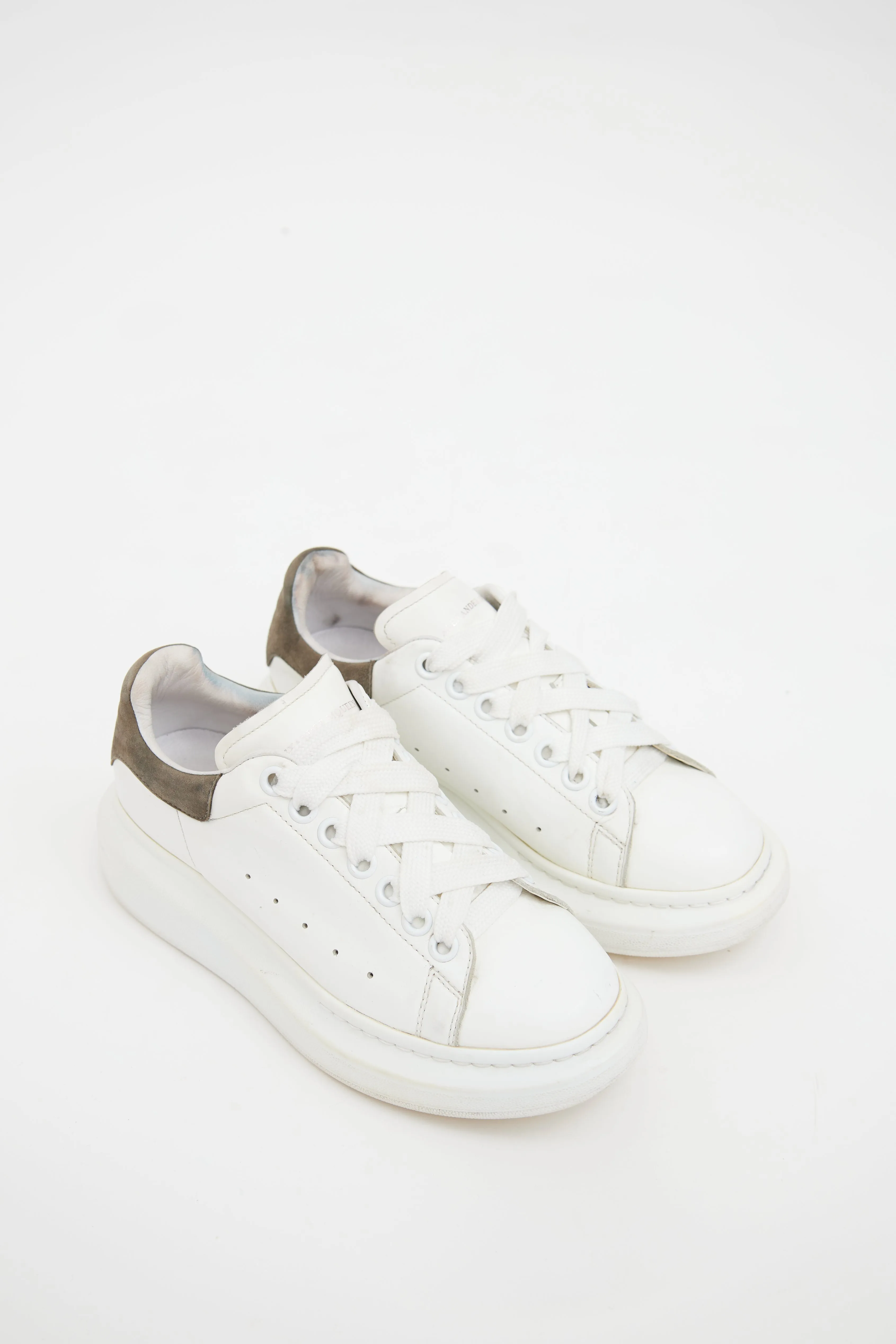 White & Grey Leather Larry Platform Sneaker