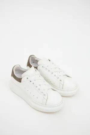 White & Grey Leather Larry Platform Sneaker