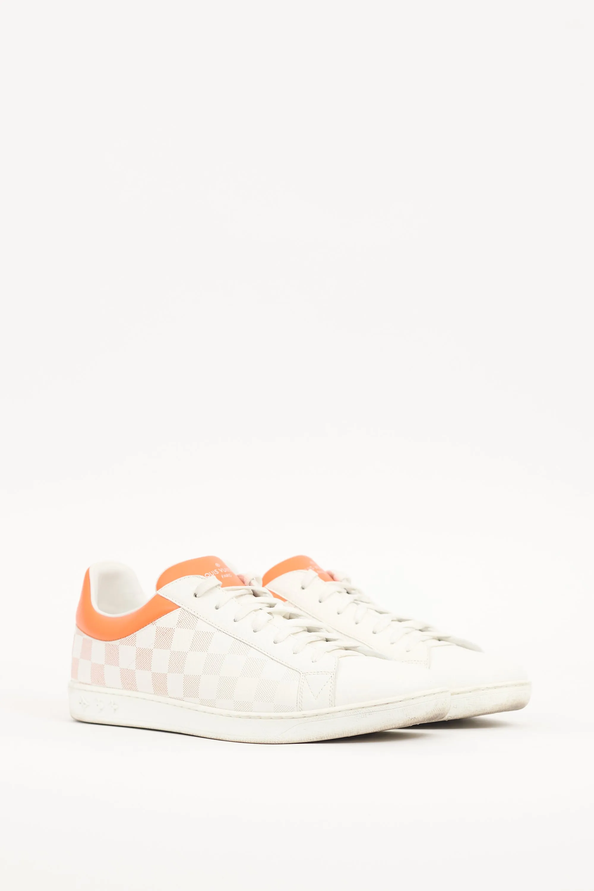 White & Orange Leather Damier Luxembourg Sneaker