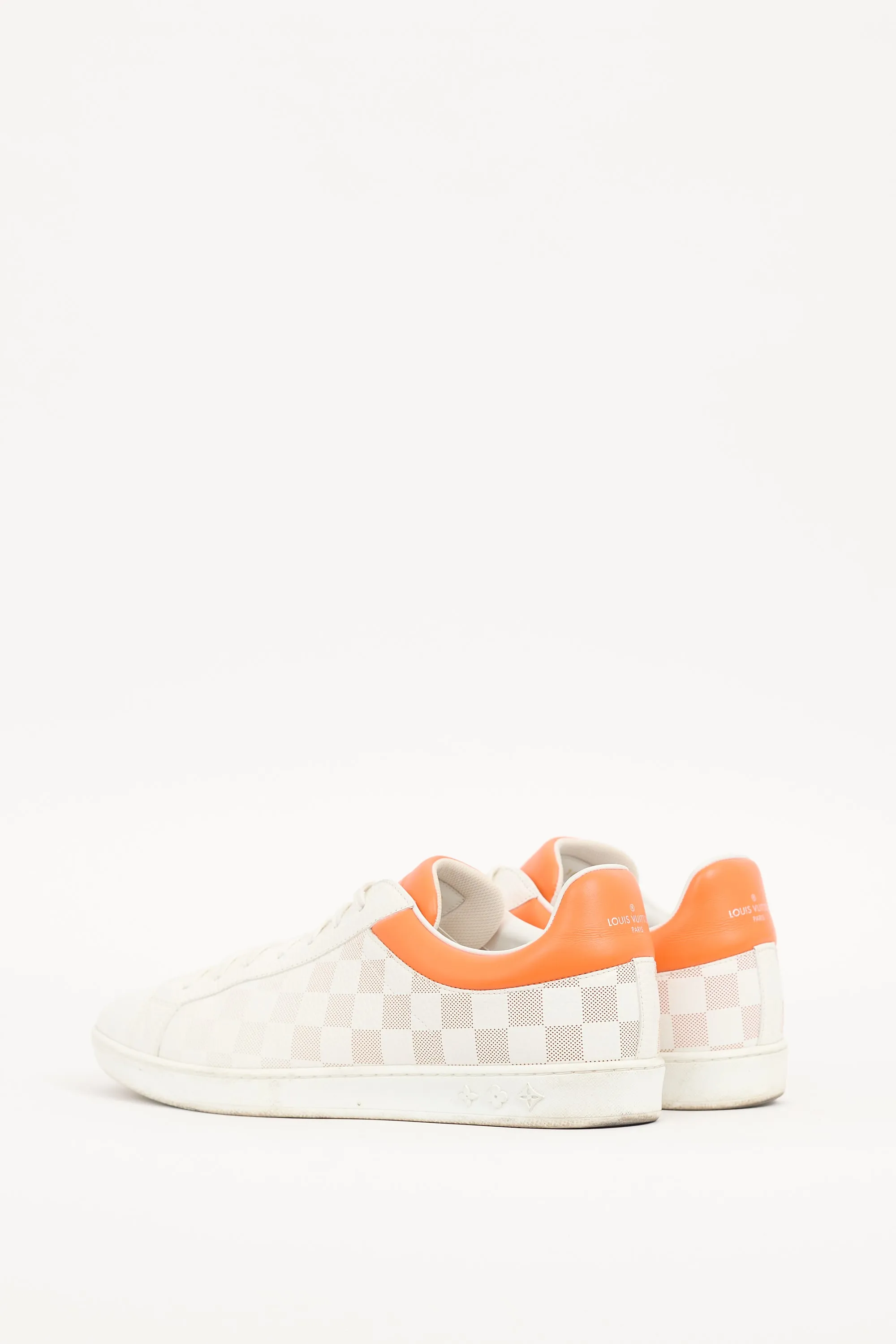 White & Orange Leather Damier Luxembourg Sneaker