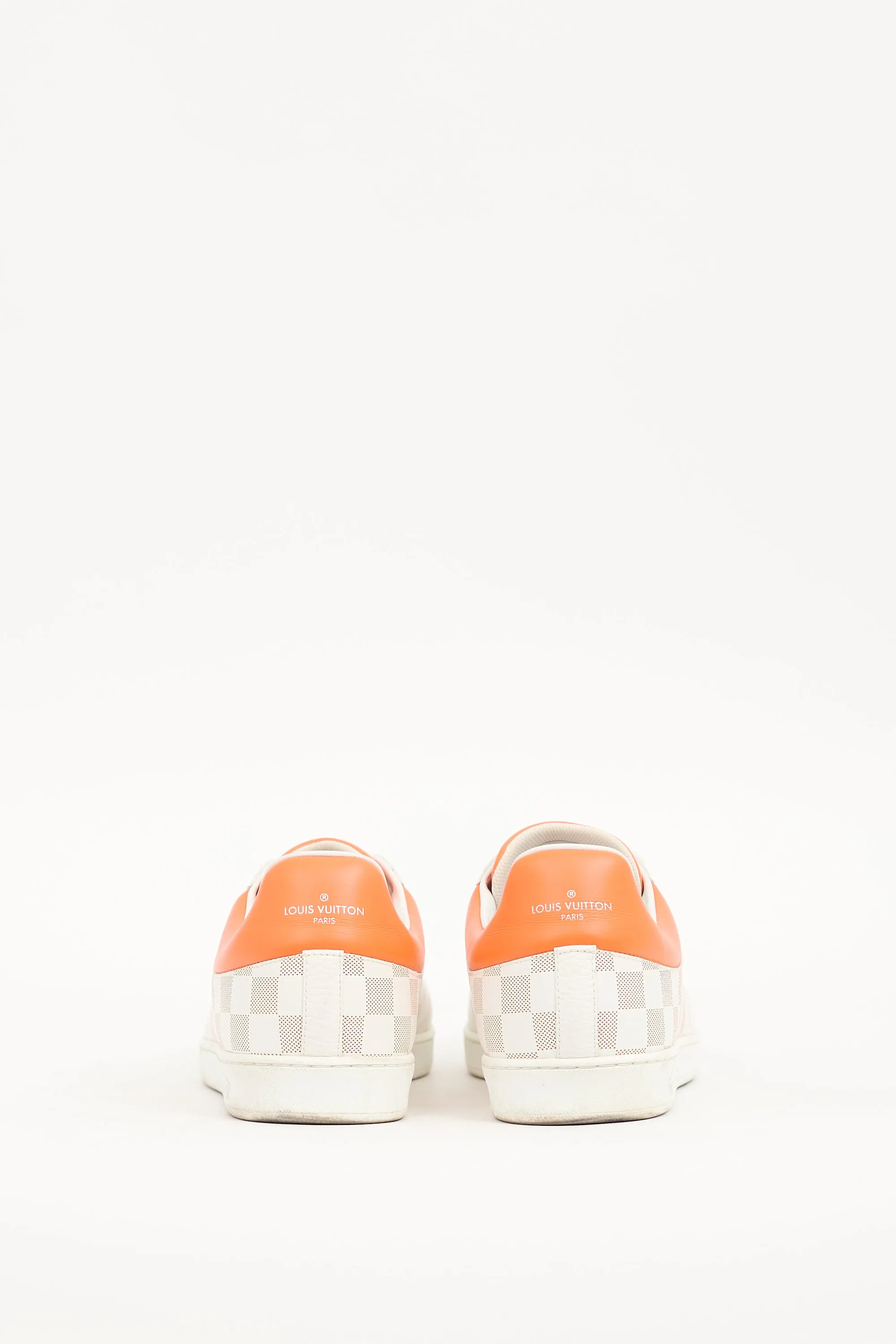 White & Orange Leather Damier Luxembourg Sneaker