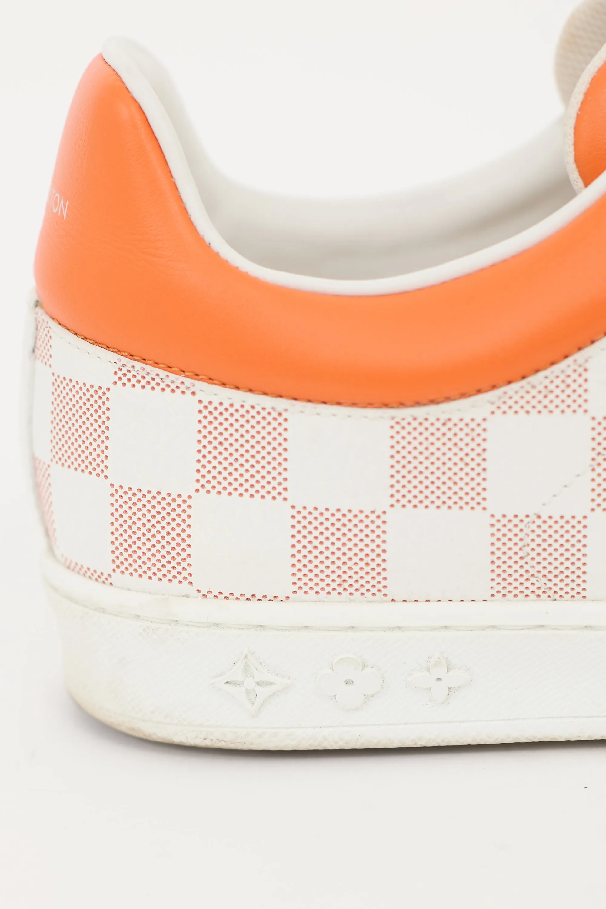 White & Orange Leather Damier Luxembourg Sneaker