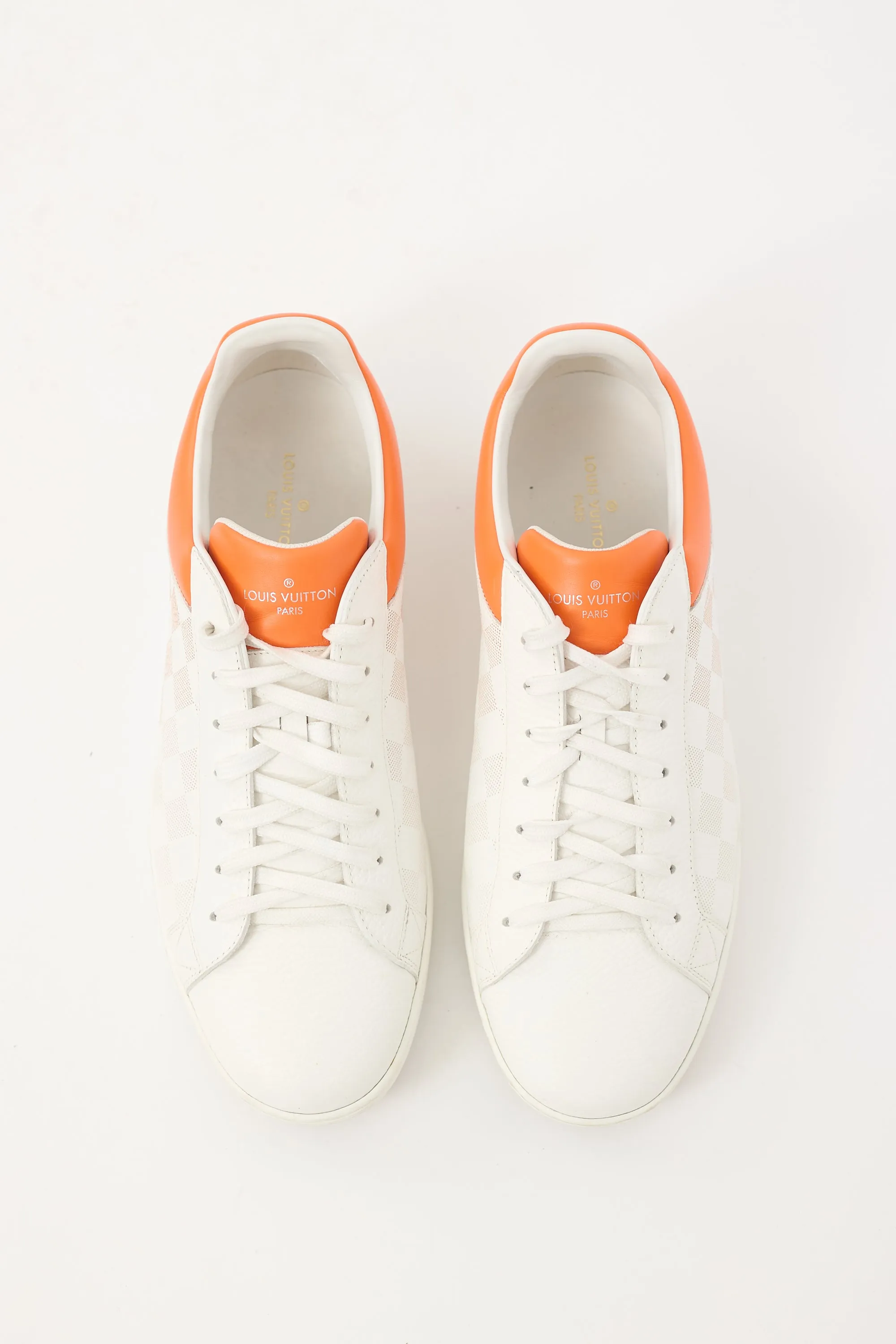 White & Orange Leather Damier Luxembourg Sneaker