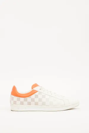 White & Orange Leather Damier Luxembourg Sneaker