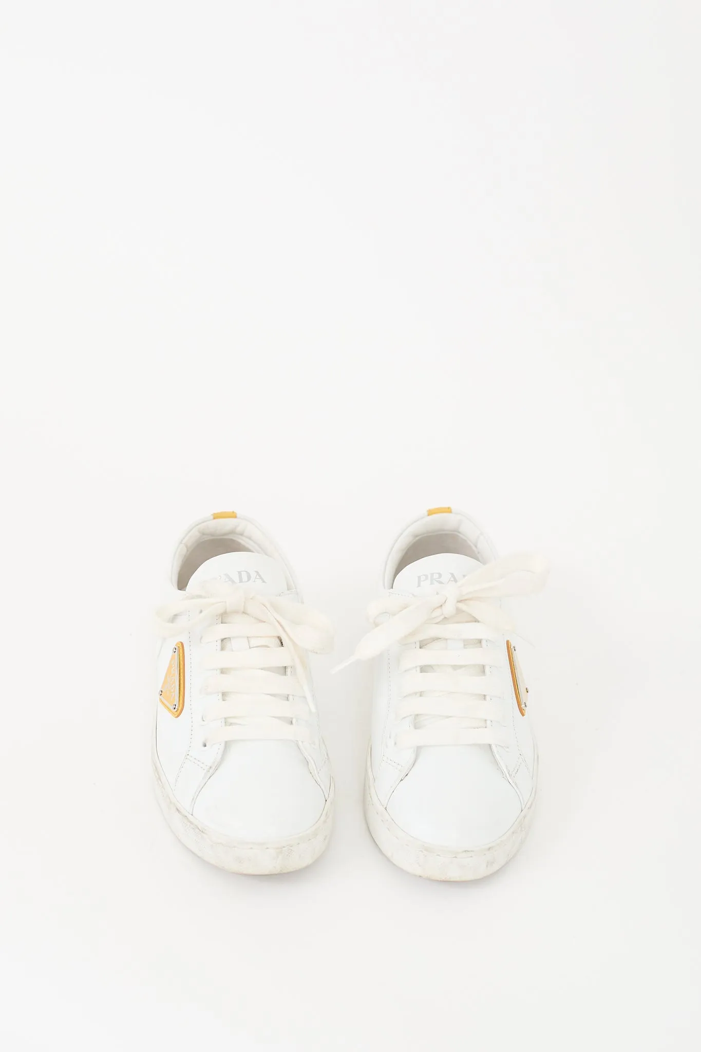 White Leather & Yellow Plaque Logo Sneaker