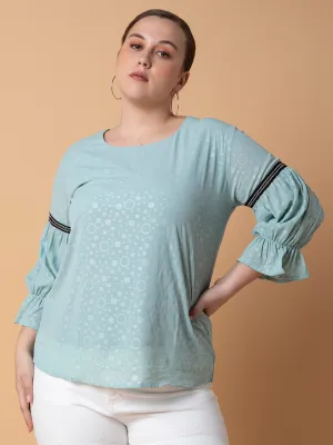 Women Geometric Sea Green Top