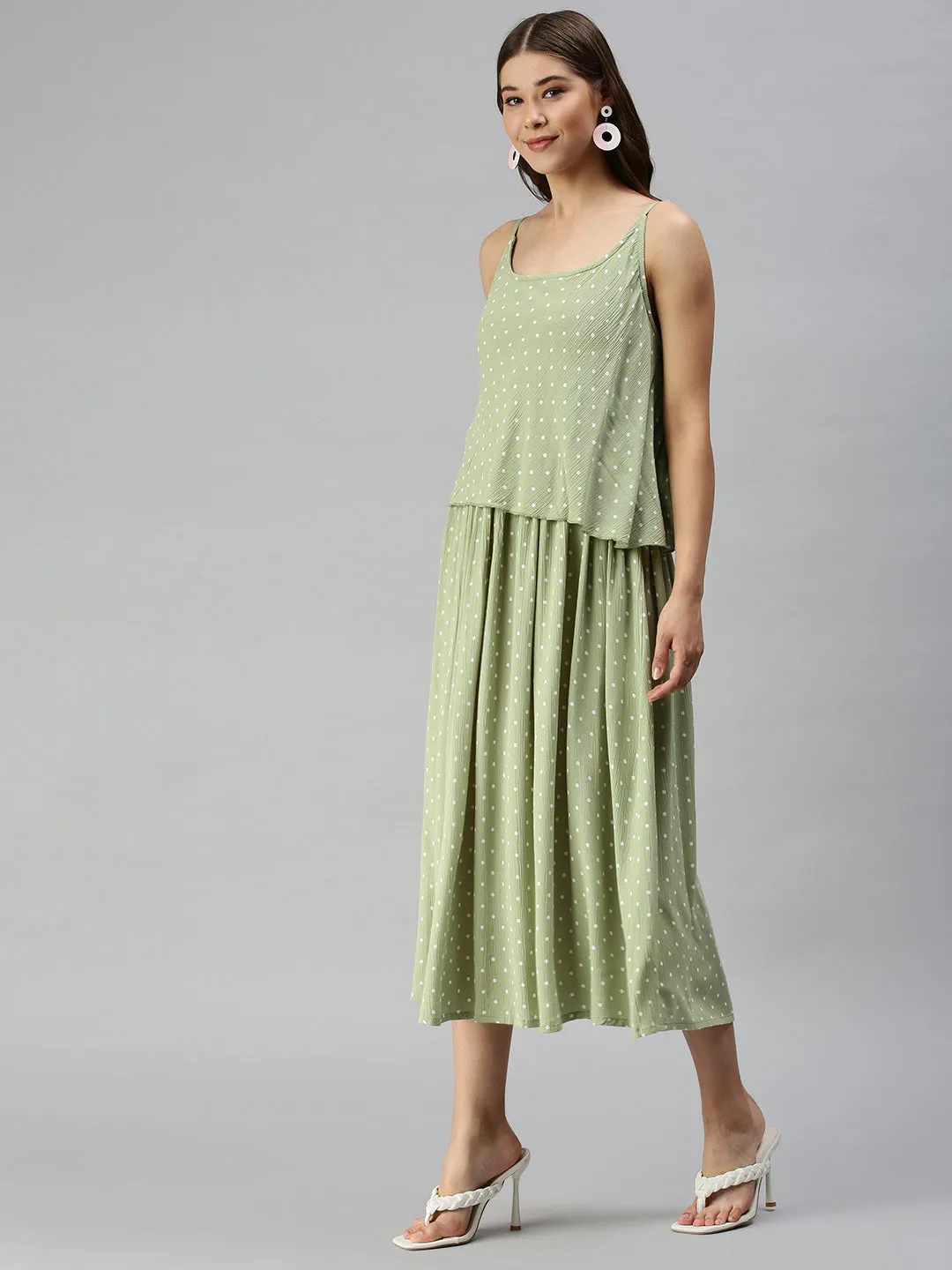 Women Polka-dot A-Line Green Dress