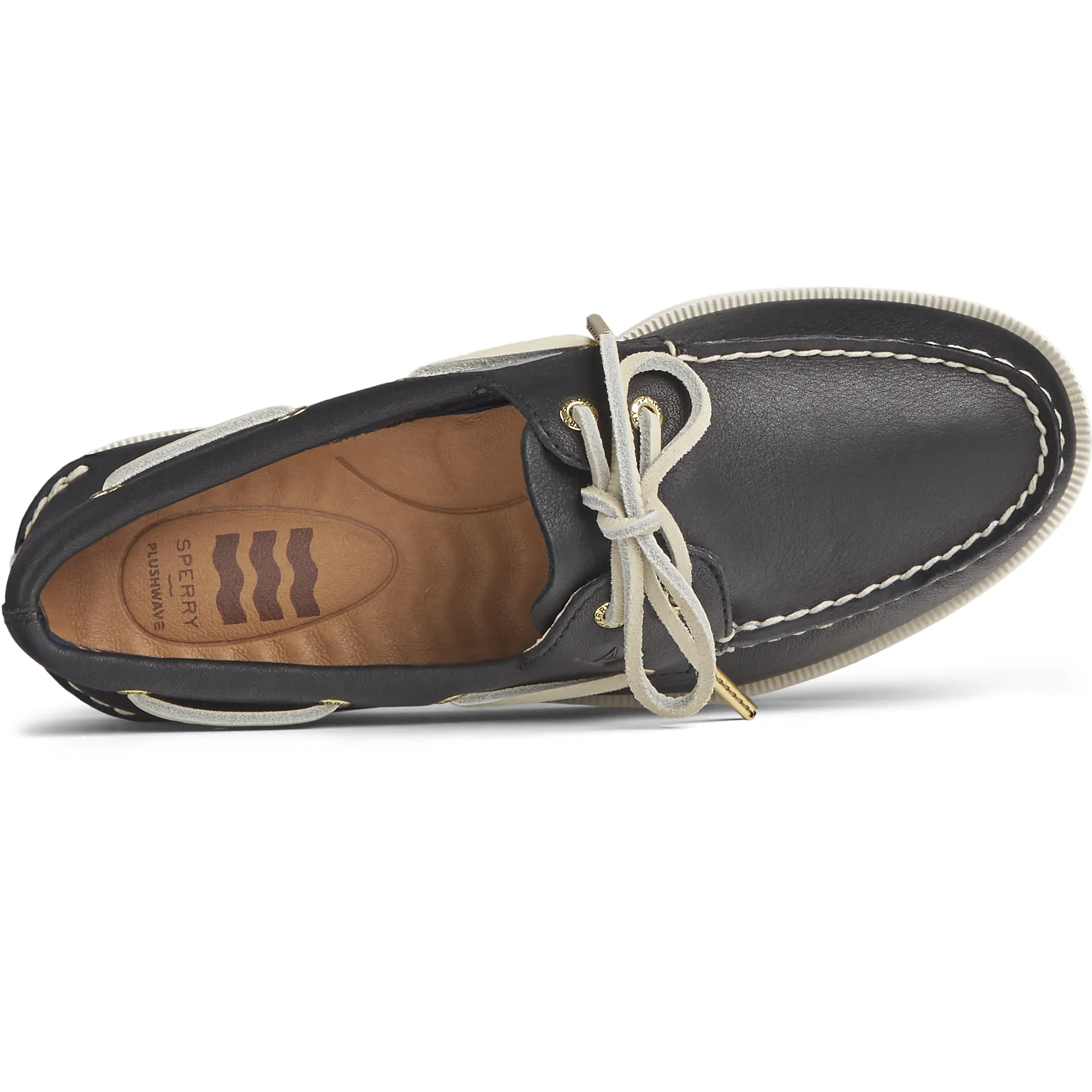 Women's Authentic Original Plushwave Walker Leather Black Boat Shoes (STS85501)