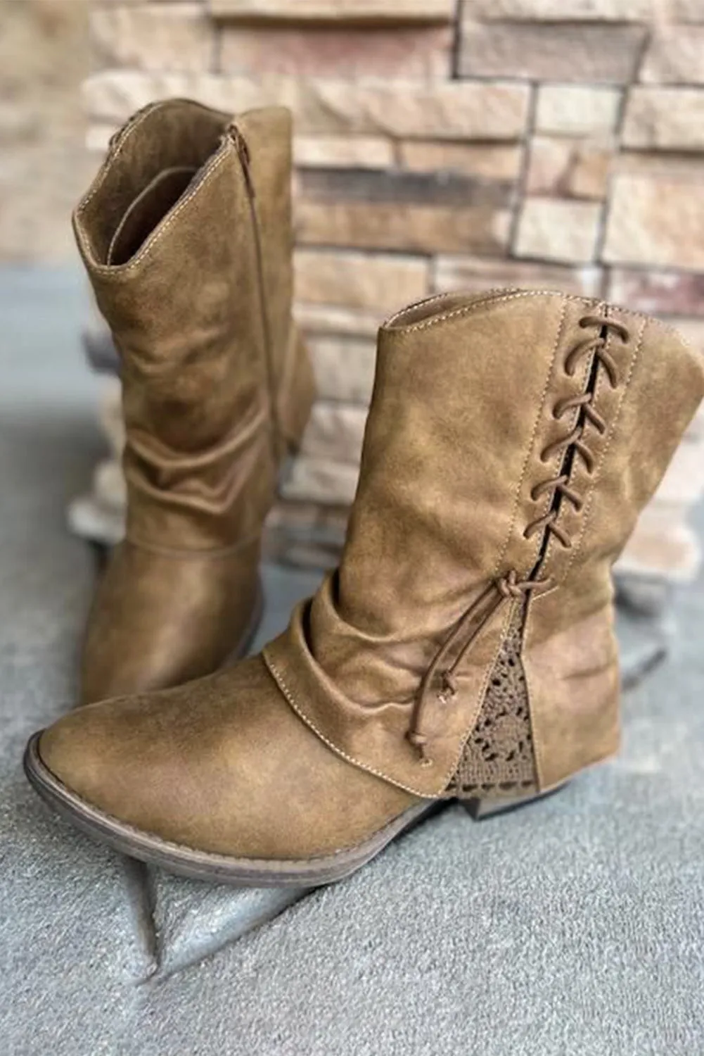 Women's Lace Detail Faux Leather Ankle Boots