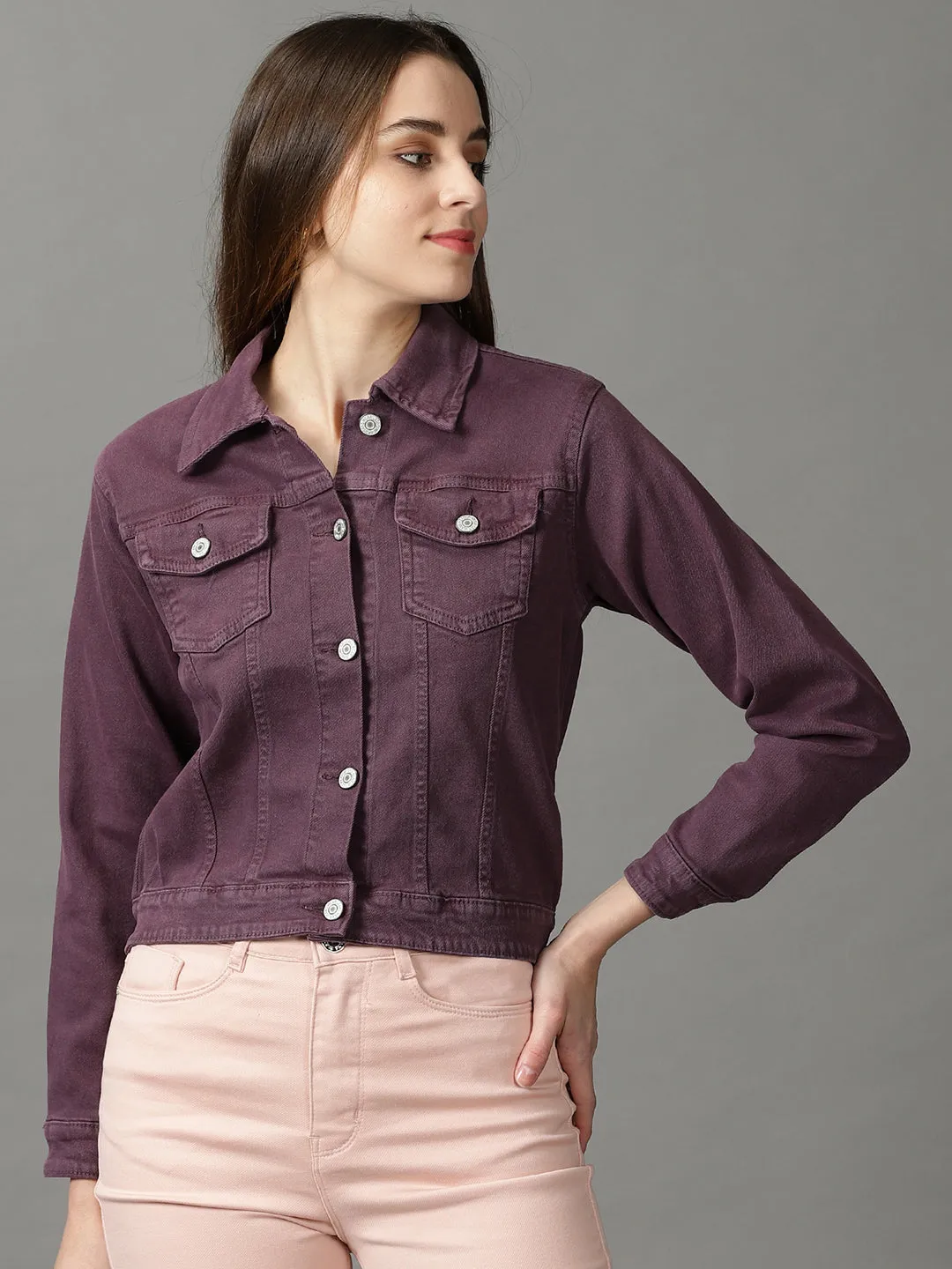 Women's Violet Solid Open Front Jacket
