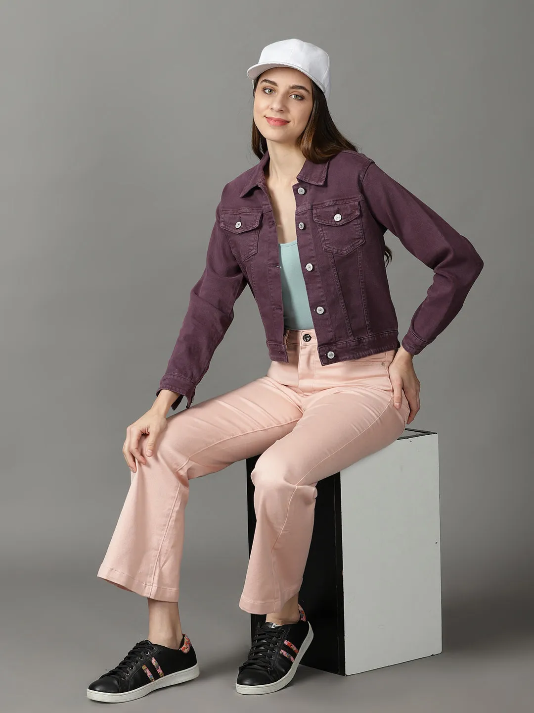 Women's Violet Solid Open Front Jacket