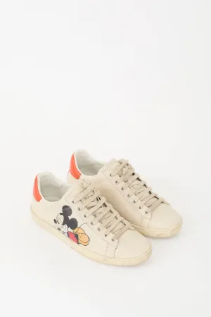 X Disney Beige Leather Ace Mickey Mouse Sneaker