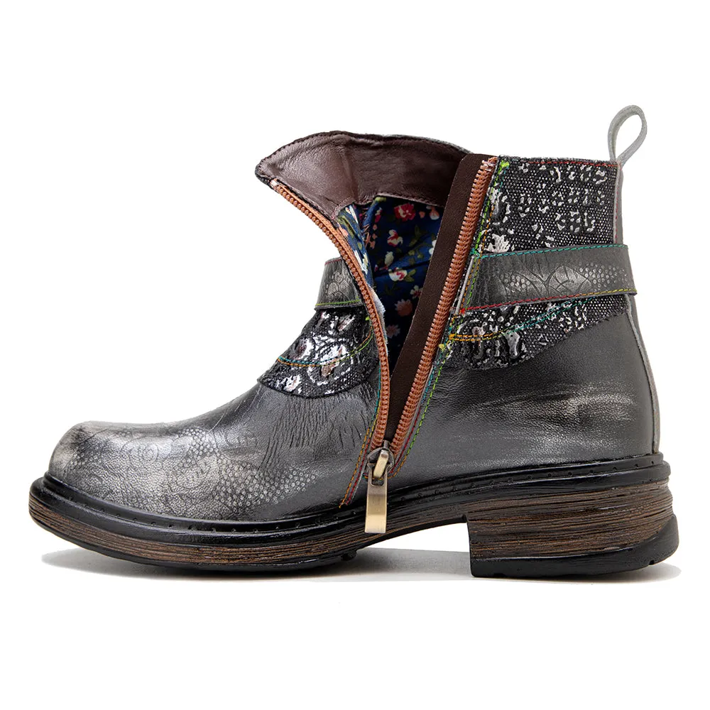 Zalor Bohemian vintage hand-zipped thick heel leather boots